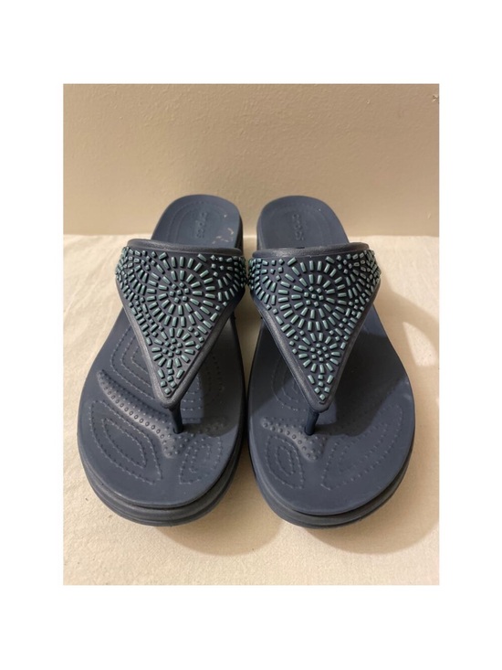 CROCS Shoes - CROCS Monterey Diamonté Blue Flip Sandals with Mint Accent Beadwork